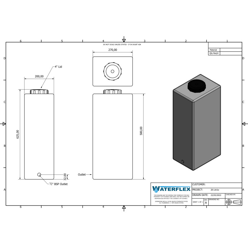 28 litre tank 27x20x58 drinking water tower