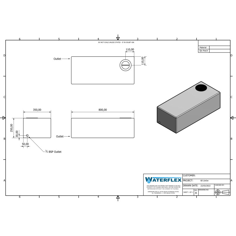 60 litre tank 80x35x25 flat