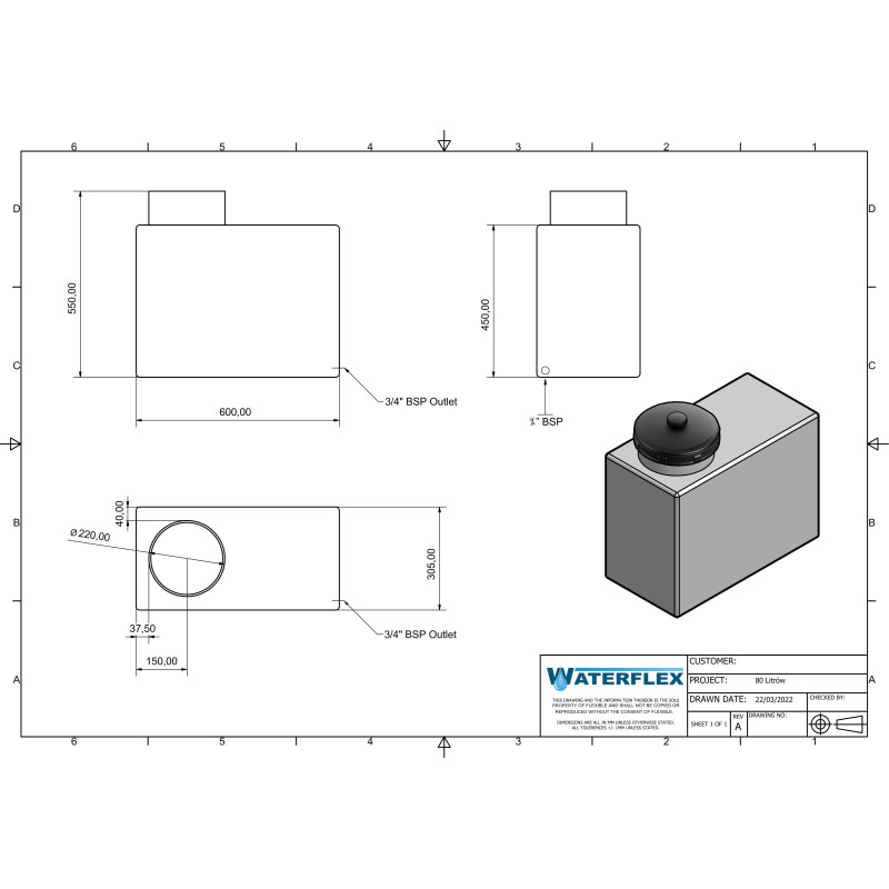 80 liters standing with tank neck 60x30x45