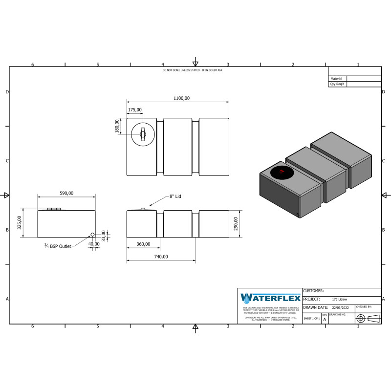 175 liters flat 110x62x29