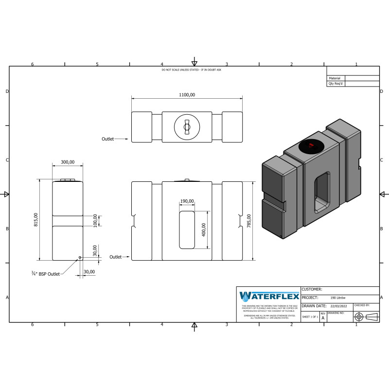 190 liters 109x30x78 standing with a partition
