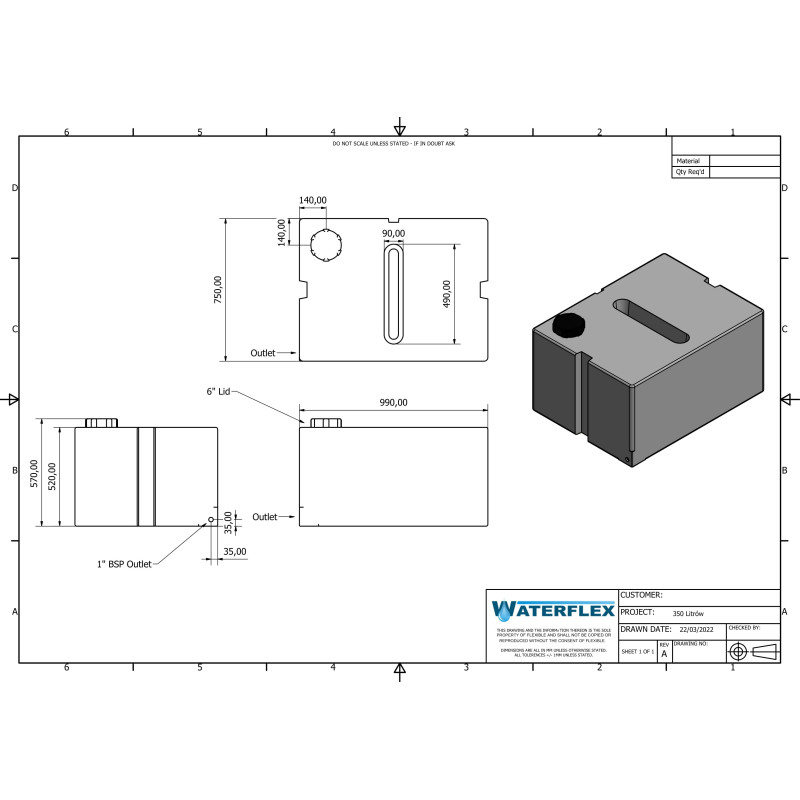 350 liters 99x75x52 flat with partition