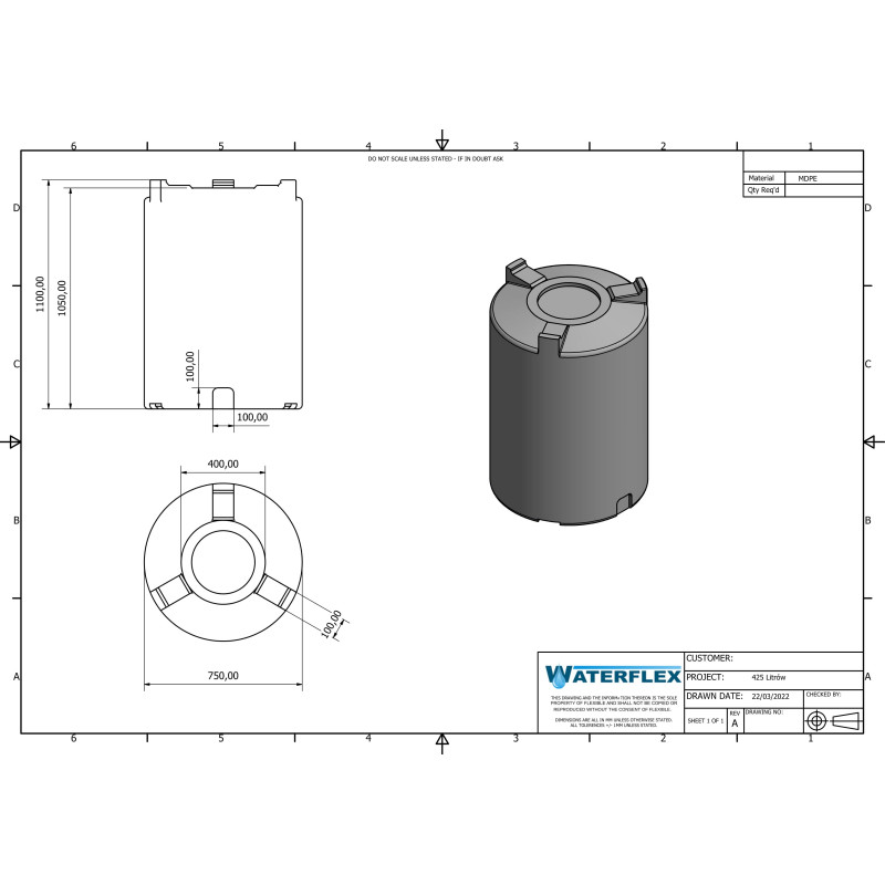 Tank 425 liters roller 75x75x110