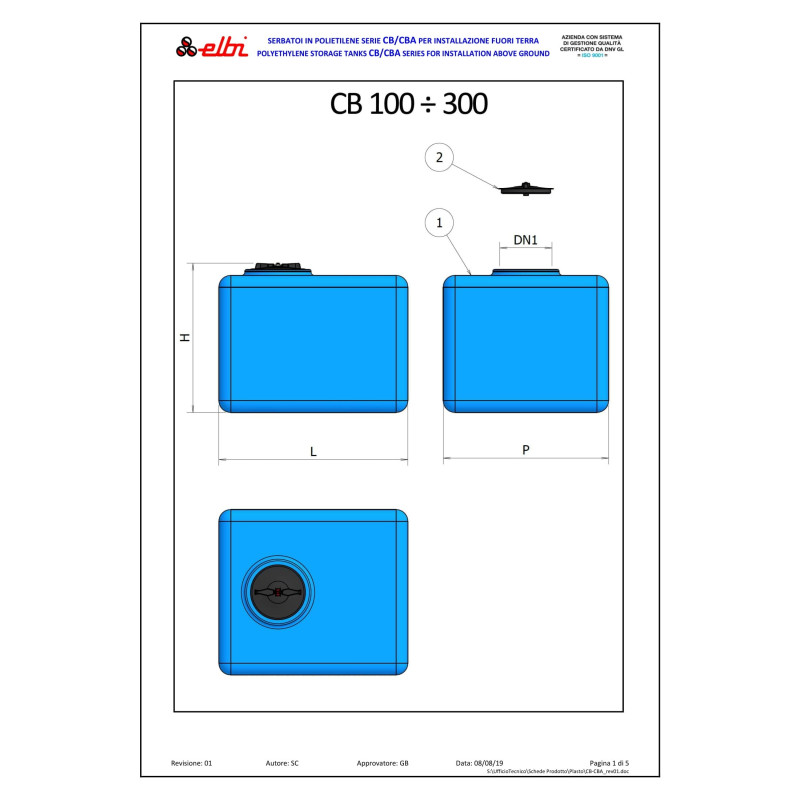 Tank 100 liters cube ELBI 50x50x58