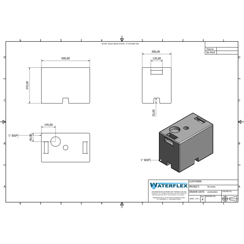 45 liters 50x30x37 with holders and eM hole